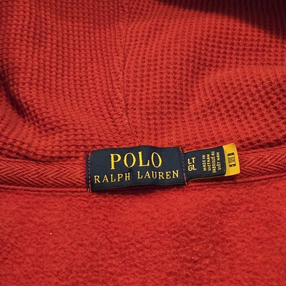Y2K Polo Ralph Lauren Double Knit Red Full Zip Hoodie Mens Pony Logo Sweatshirt - Picture 5 of 14